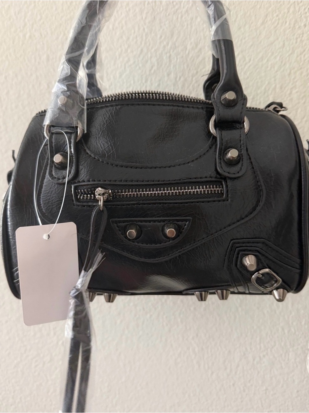 Fashion Nova Black Mini Satchel with Silver Hardware